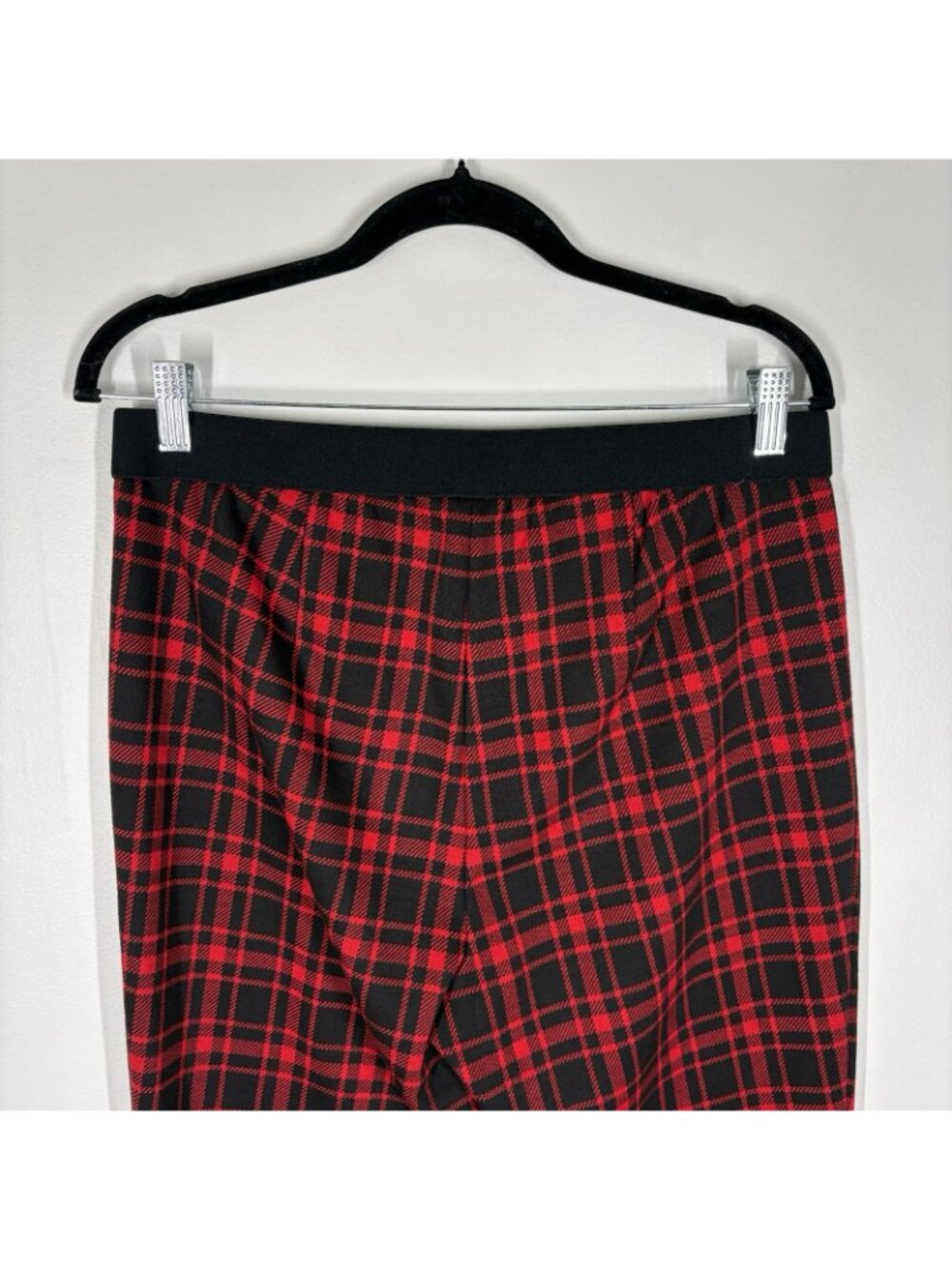 Talbots Women 12P Red Black Tree Trim Plaid Elastic Waist Pull-on Soho Leggings - Picture 8 of 10
